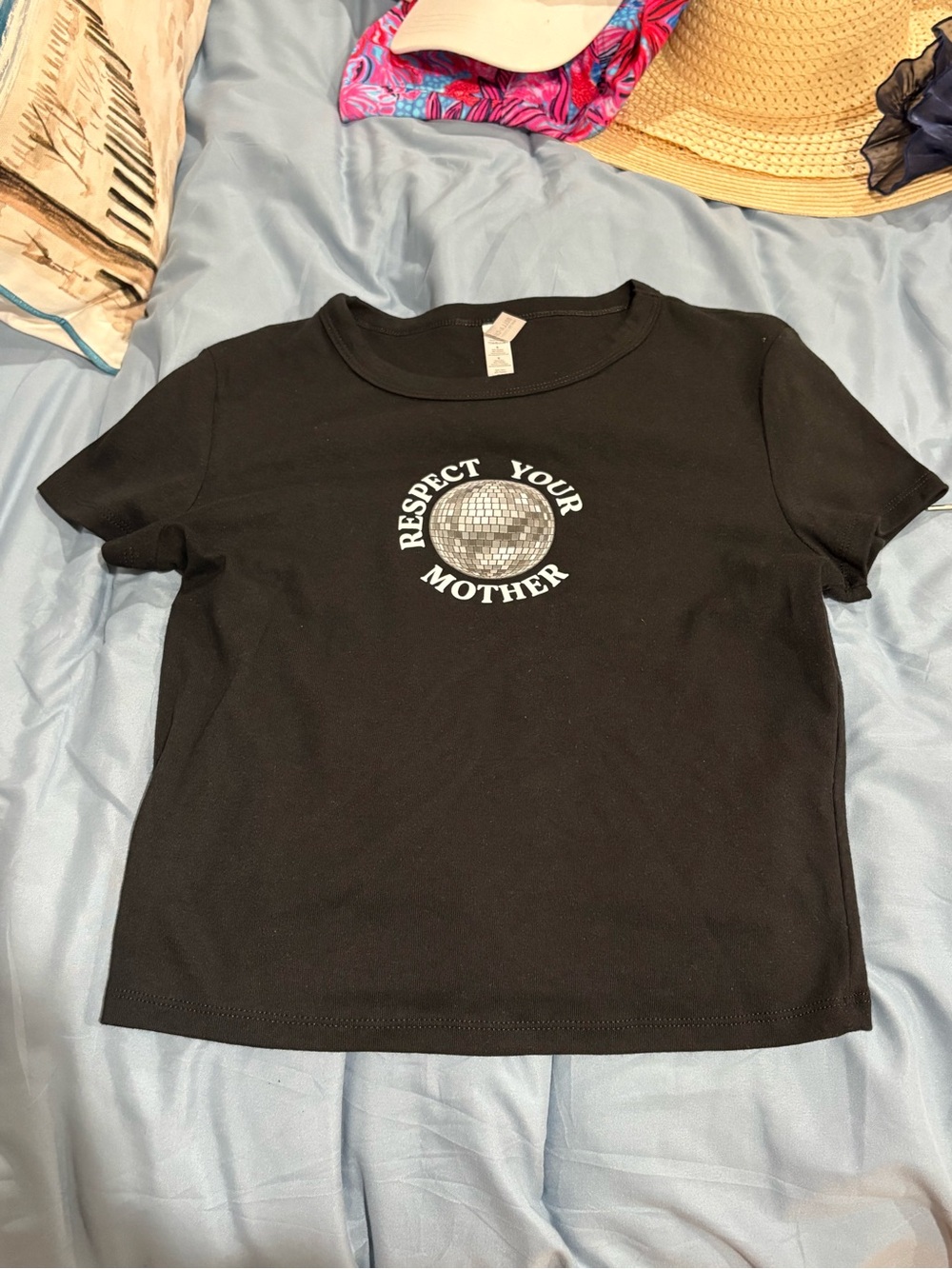 Harry Styles Themed Bella Canvas Black Crop Tee with Silver Disco Graphic
